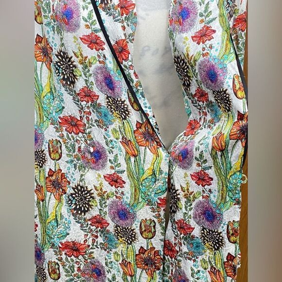 Adriana Iglesias Rafa Floral-Print Jacquard Satin Pajama Top size 44/us size 12 - Picture 4 of 11